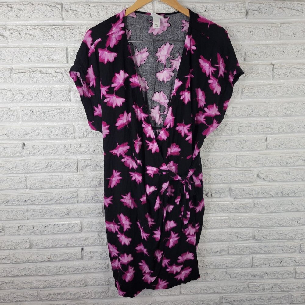 Ava Viv Women Dress XXL Plus Mini Wrap Black Purple Floral Rayon Casual FLO218XE